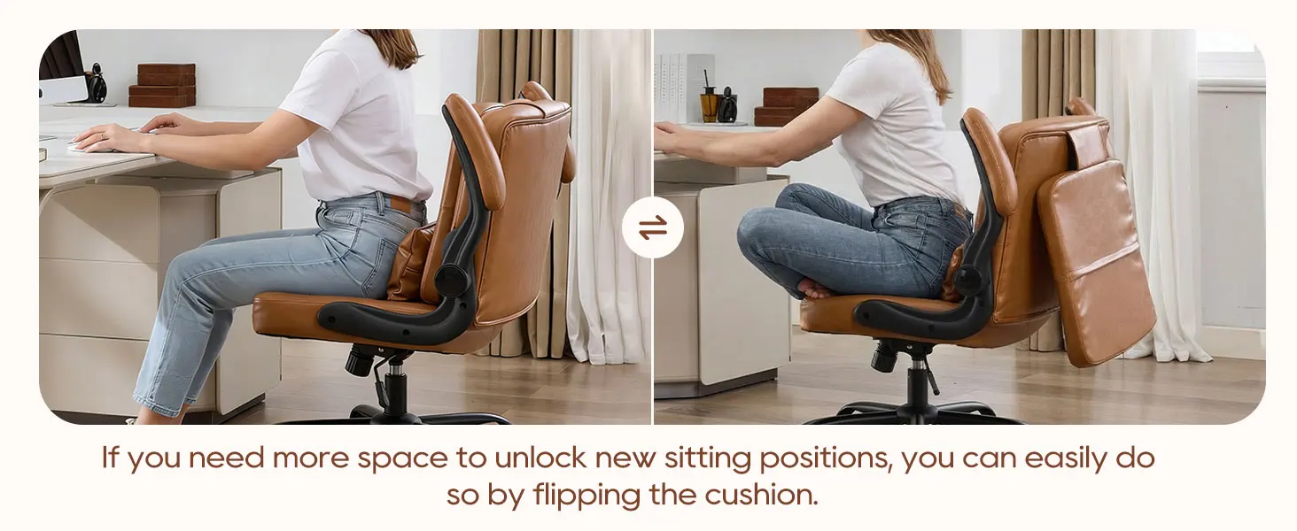 TCGBKAF Ergonomic Office Chair Criss Cross Chair with Flip Backrest PU Leather Adjustable Height Swivel Chair with Flip Up Arms