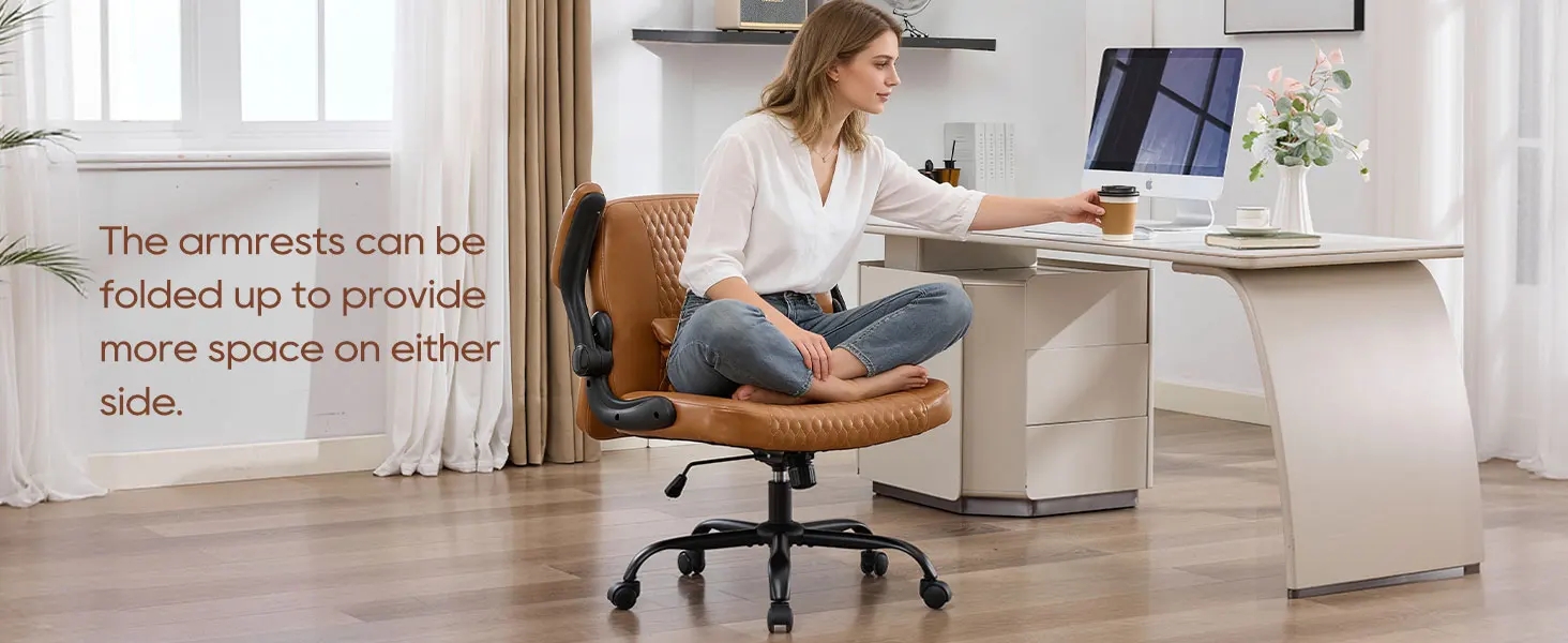 TCGBKAF Ergonomic Office Chair Criss Cross Chair with Flip Backrest PU Leather Adjustable Height Swivel Chair with Flip Up Arms
