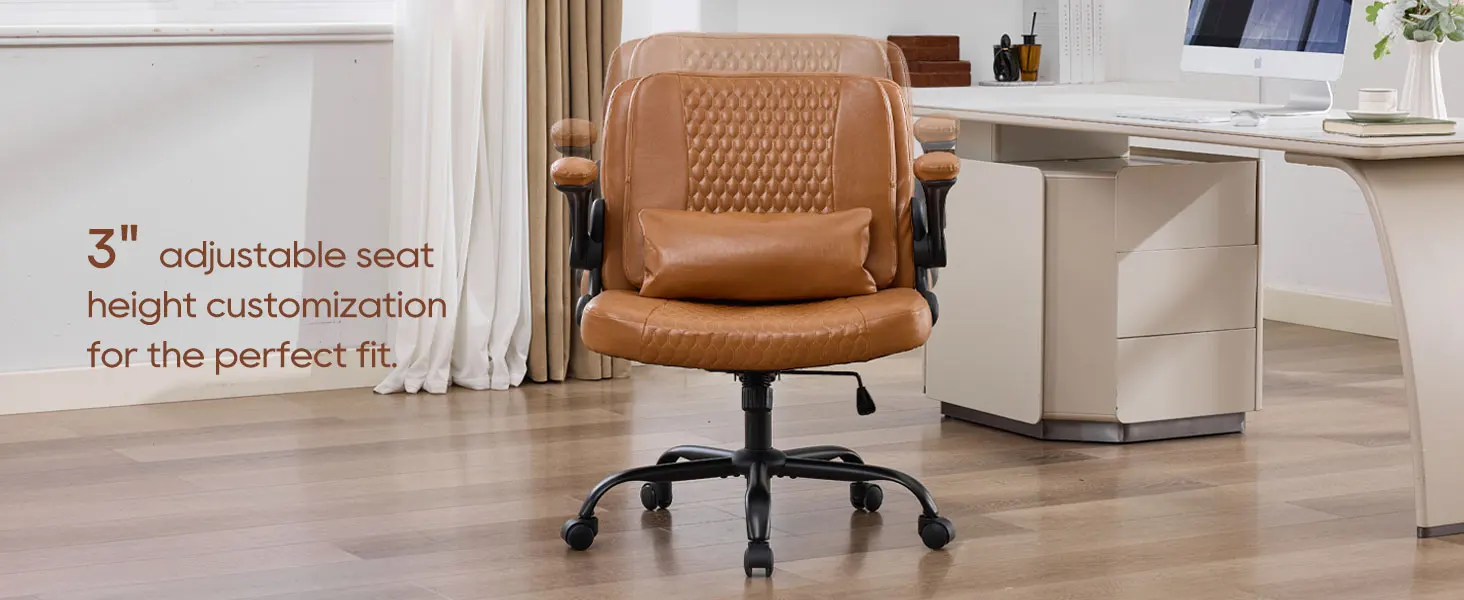 TCGBKAF Ergonomic Office Chair Criss Cross Chair with Flip Backrest PU Leather Adjustable Height Swivel Chair with Flip Up Arms