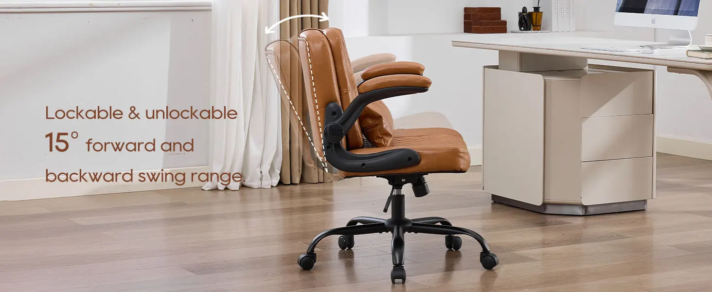 TCGBKAF Ergonomic Office Chair Criss Cross Chair with Flip Backrest PU Leather Adjustable Height Swivel Chair with Flip Up Arms