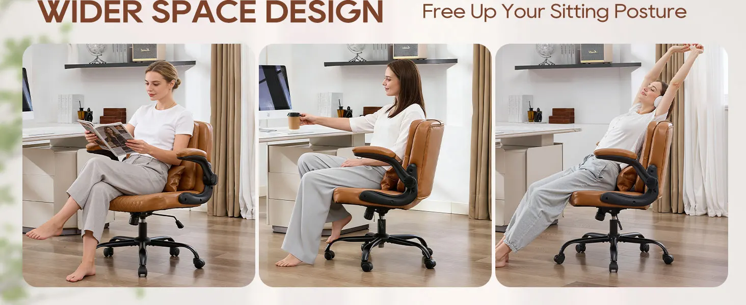 TCGBKAF Ergonomic Office Chair Criss Cross Chair with Flip Backrest PU Leather Adjustable Height Swivel Chair with Flip Up Arms