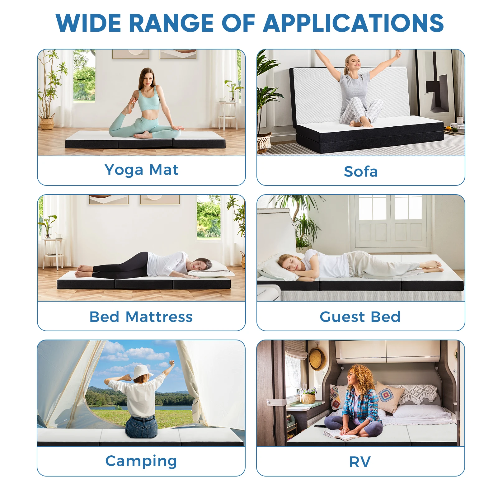 MCQ Foldable Tri-fold Mattress 4 Inch Portable Soft Bed Pad Collapsible and Washable Cover with CertiPUR-US Certified for Home