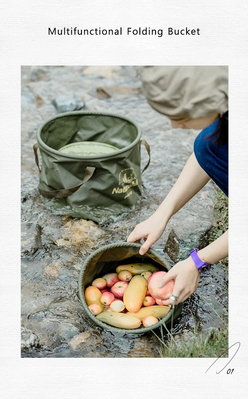 Naturehike Handheld Bucket Outdoor Foldable Waterproof Bucket Portable Multifunctional Travel Camping Fishing Storage Bucket