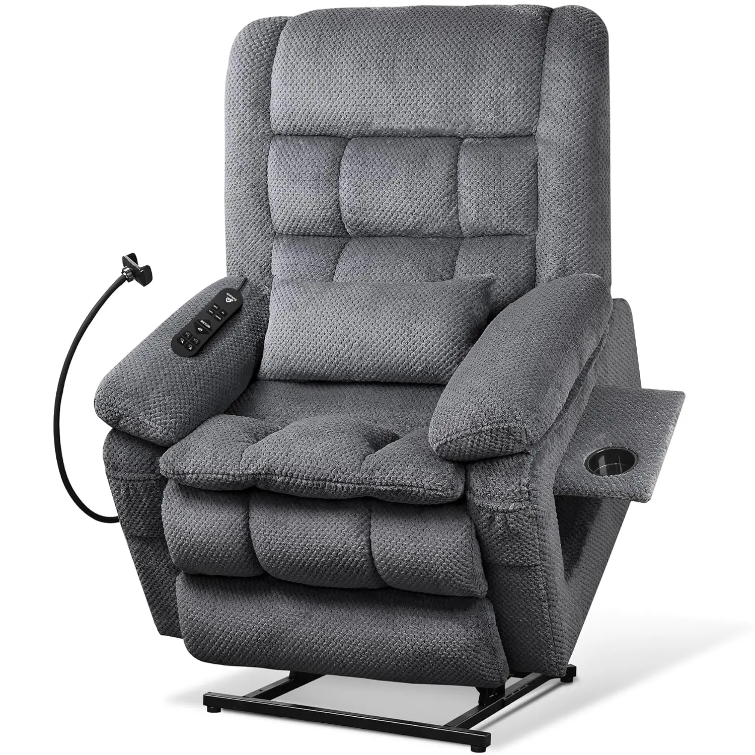 Dual Motor Lift Recliner Heat Massage Infinite Position Cup Phone Holder USB Arms Pillow Elderly Gray L Customized