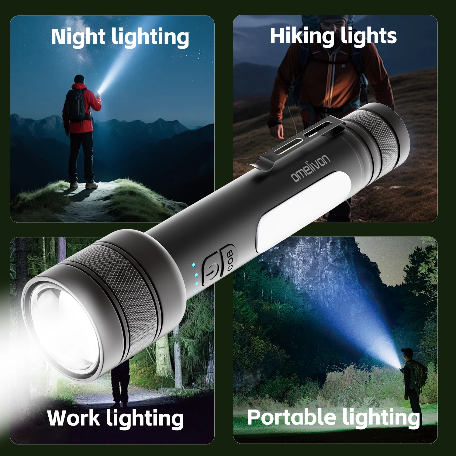 Portable Flashlight with Side-Mounted Led Light, Three-Level Dimming (High Brightness/Low Brightness/Strobe), with Power Bank Function, Supports Mobile Phone Charging, 2000Mah USB Charging, Work Lighting, Outdoor Camping Emergency Light