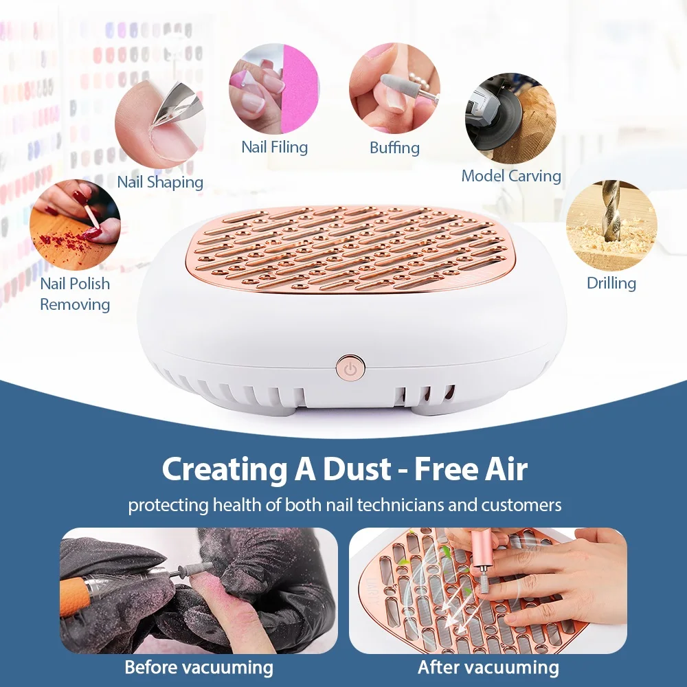 130W High Power Mini Nail Dust Collector Vacuum Cleaner 6 Gear Adjustable Suction Manicure Extractor Fan with High Density Filter for Nail Salon Personal Use