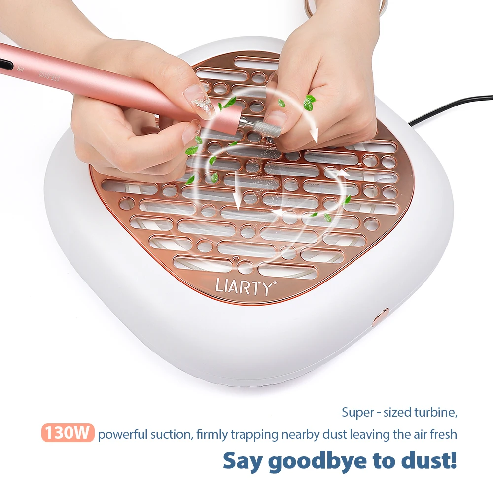 130W High Power Mini Nail Dust Collector Vacuum Cleaner 6 Gear Adjustable Suction Manicure Extractor Fan with High Density Filter for Nail Salon Personal Use