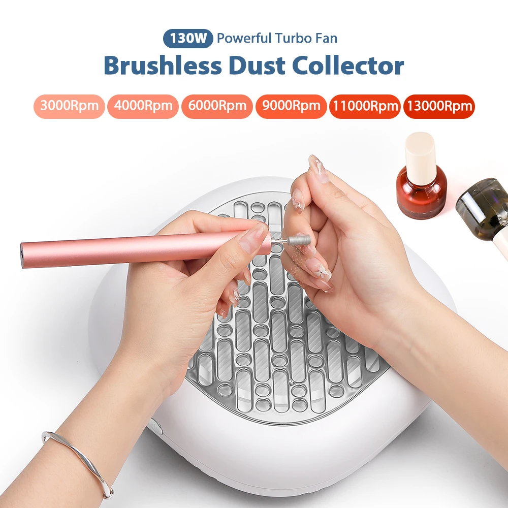 130W High Power Mini Nail Dust Collector Vacuum Cleaner 6 Gear Adjustable Suction Manicure Extractor Fan with High Density Filter for Nail Salon Personal Use