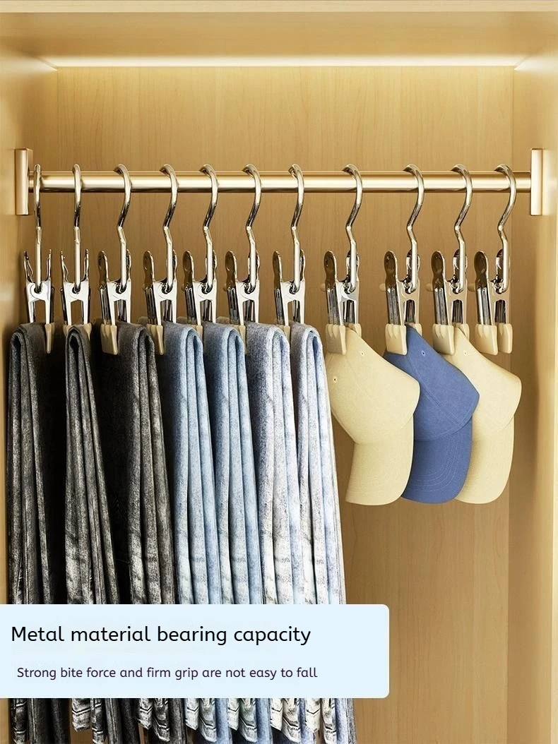 Multifunctional Clothespin Hanger Clothes Hook Buckle Metal Stainless Steel Hat Skirt Trouser Clip Clothing Wardrobe Storage