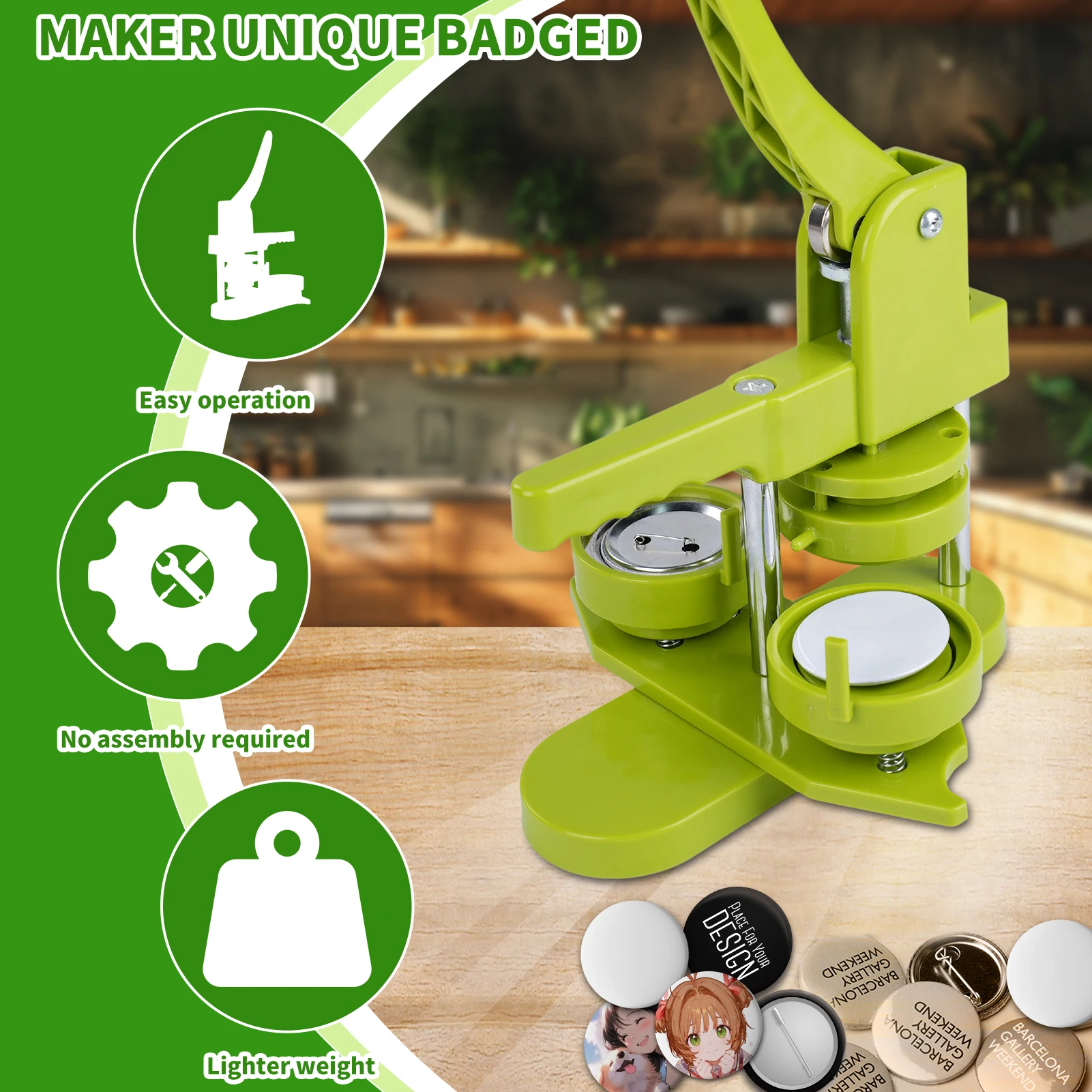 Button Maker Machine, 32mm Installation-Free DIY Pin Button Maker Press Machine Kit Unique Design Easy to Operate