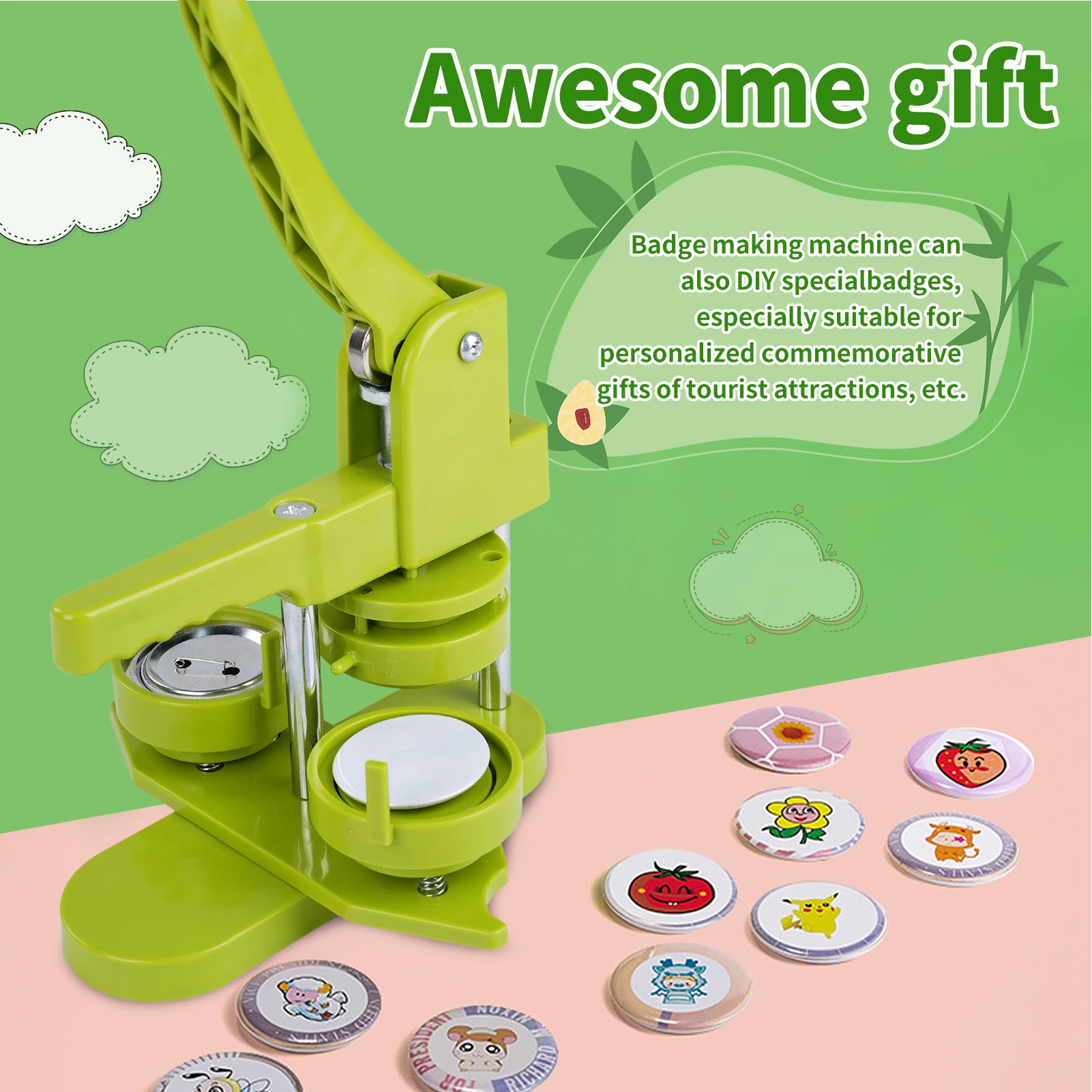 Button Maker Machine, 32mm Installation-Free DIY Pin Button Maker Press Machine Kit Unique Design Easy to Operate
