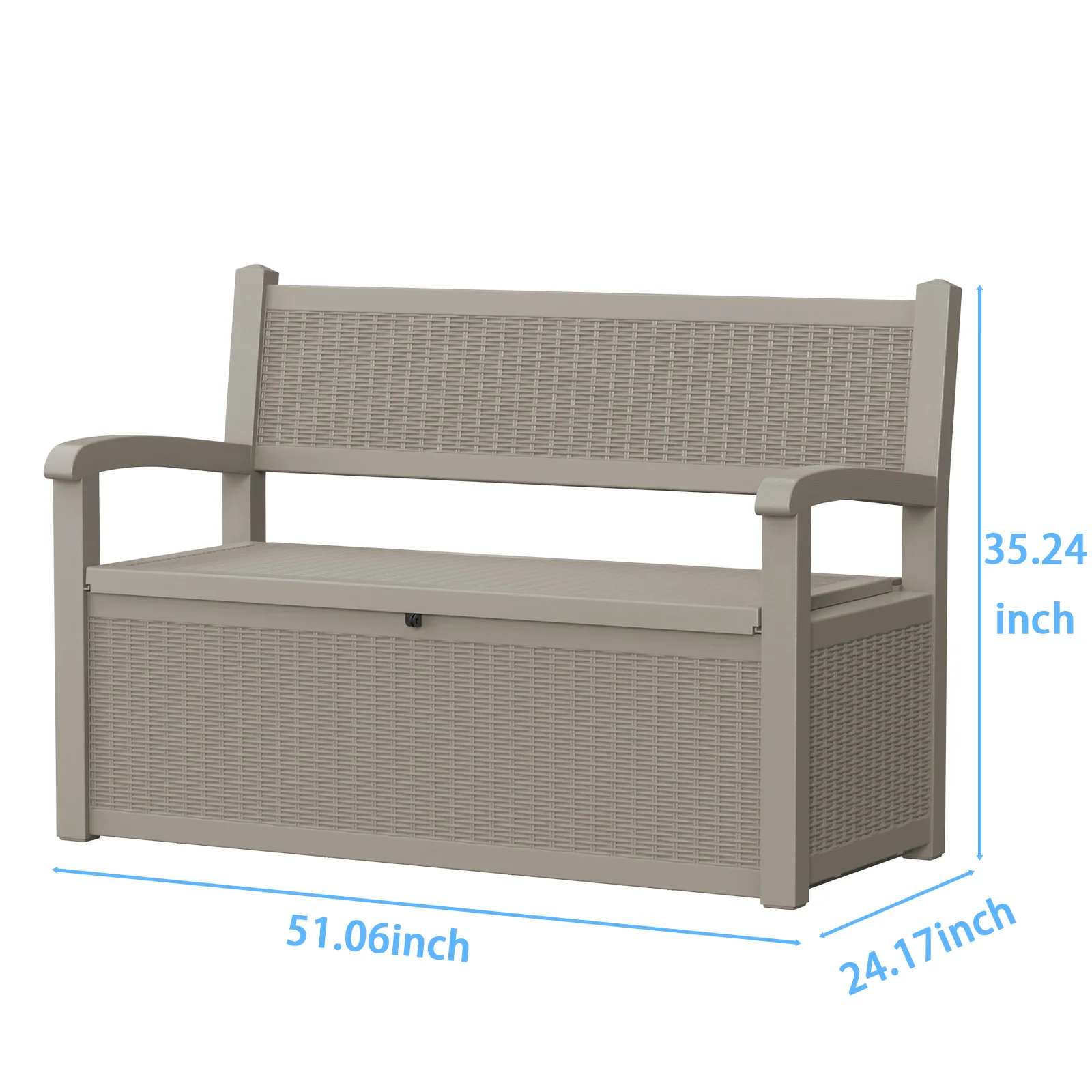 Outdoor Storage Bench with Rattan Look, Light Brown, Weatherproof Resin Patio Bench with Storage Box for Garden Backyard Poolside