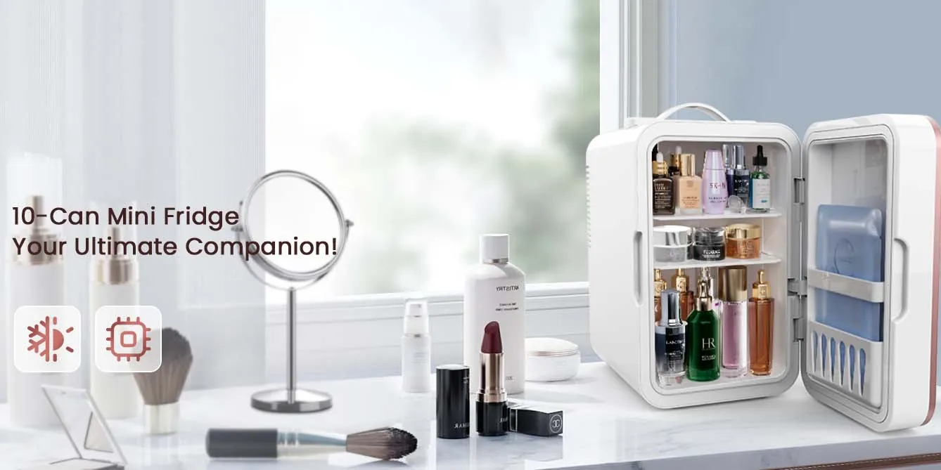 Mini Fridge for Bedroom Skincare Fridge 6L/8 Cans Small Refrigerator Compact Refrigerator 110V AC/12V DC Portable Cooler and Warmer for Skin Care, Makeup and Cosmetics