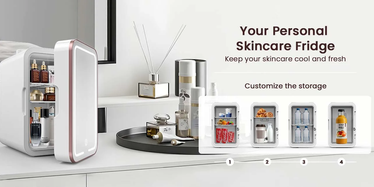 Mini Fridge for Bedroom Skincare Fridge 6L/8 Cans Small Refrigerator Compact Refrigerator 110V AC/12V DC Portable Cooler and Warmer for Skin Care, Makeup and Cosmetics
