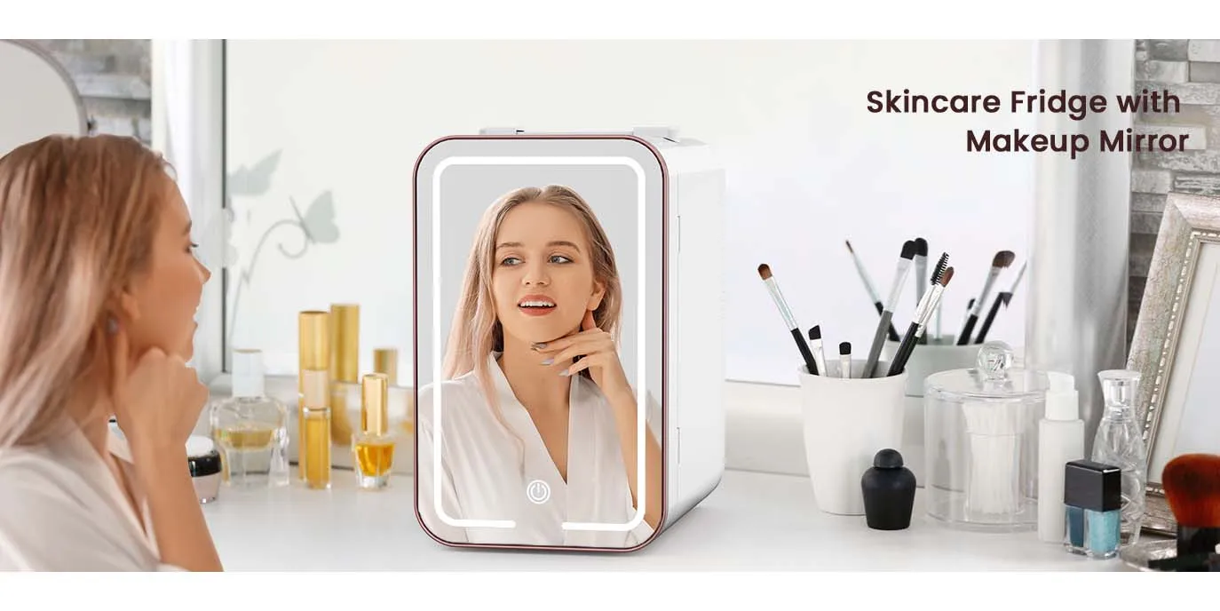 Mini Fridge for Bedroom Skincare Fridge 6L/8 Cans Small Refrigerator Compact Refrigerator 110V AC/12V DC Portable Cooler and Warmer for Skin Care, Makeup and Cosmetics