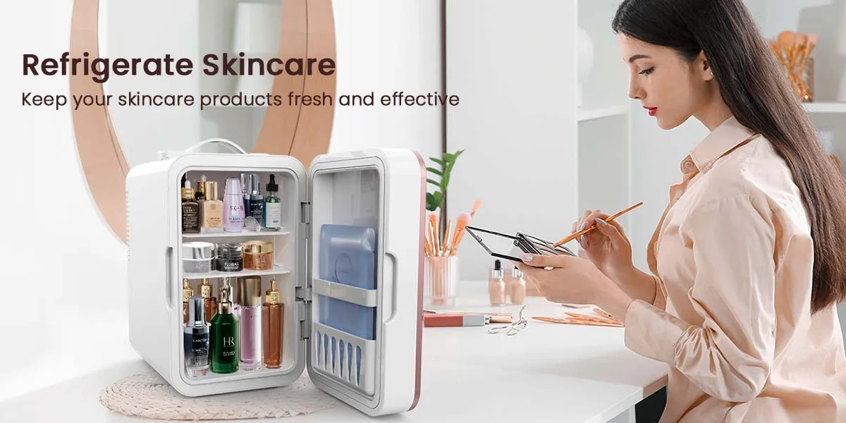 Mini Fridge for Bedroom Skincare Fridge 6L/8 Cans Small Refrigerator Compact Refrigerator 110V AC/12V DC Portable Cooler and Warmer for Skin Care, Makeup and Cosmetics