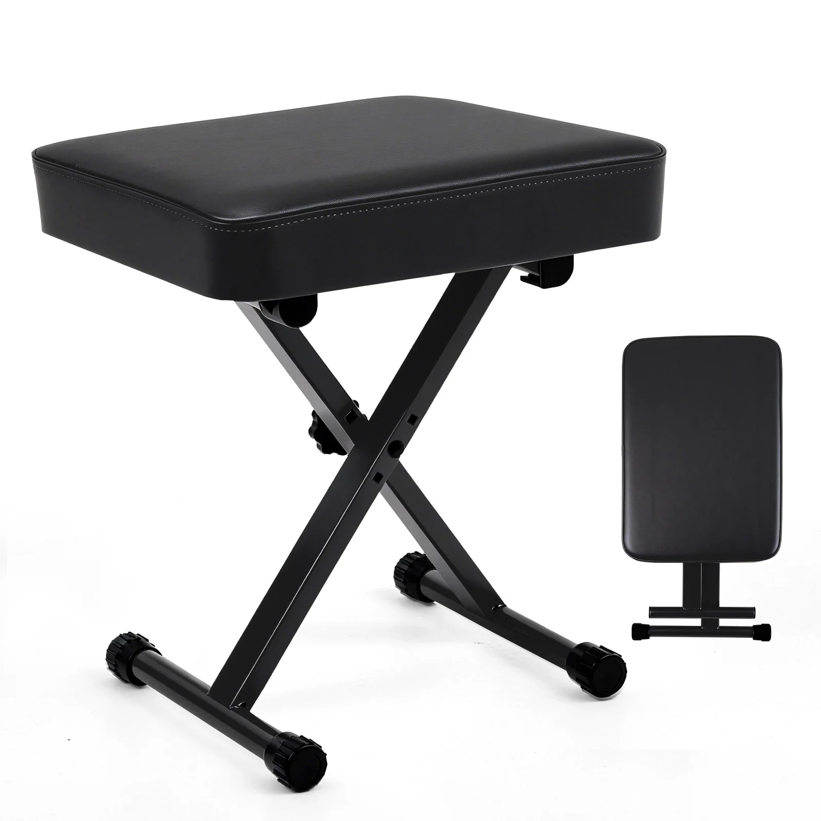 JHK X-shaped Adjustable Padded Folding Chairs for Living Room Sturdy Metal Collapsible Piano Guitar Stool with 2.56 Inch Thickness High-Density Sponge and 3-Position Height for Home