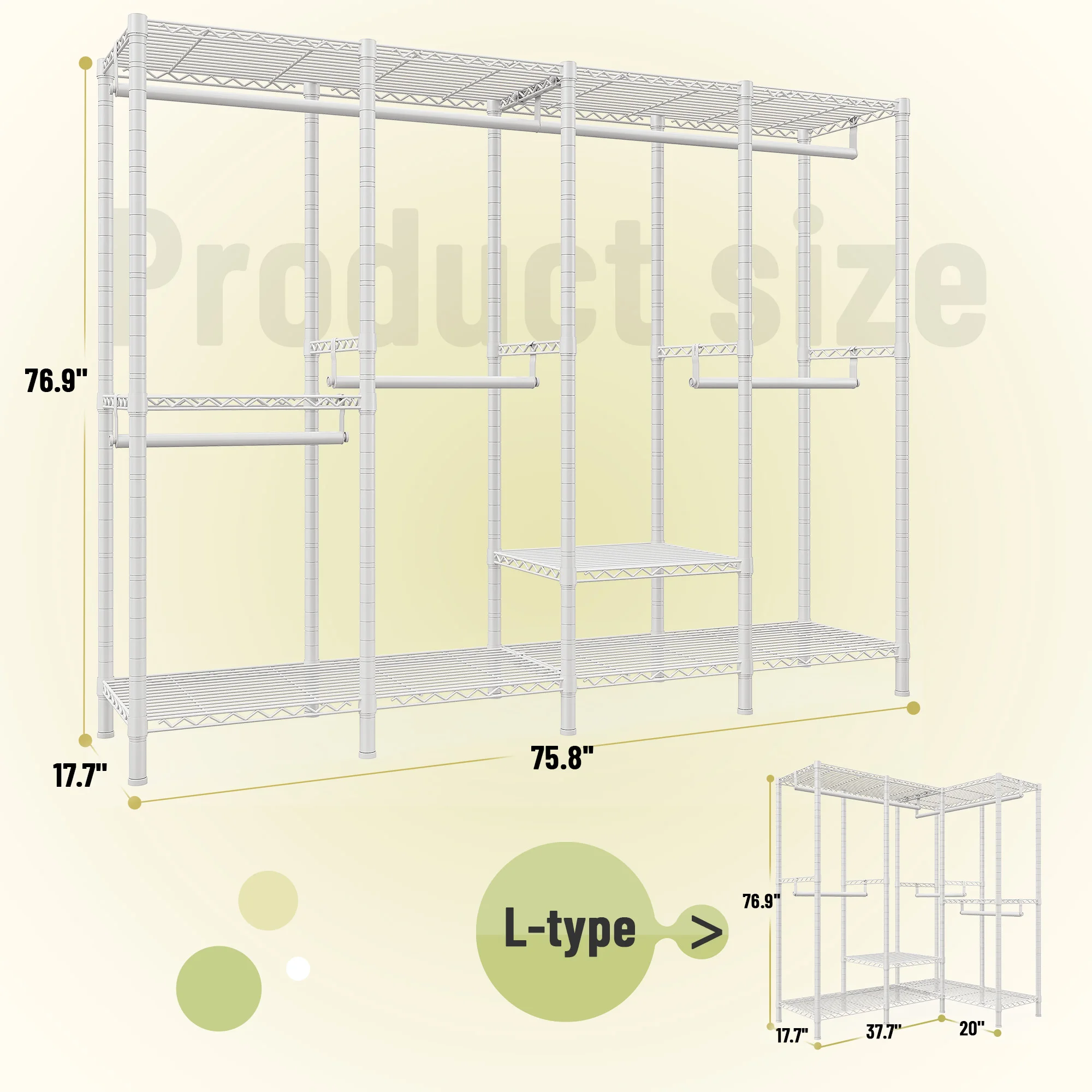 EnHomee 76.9"H Heavy Duty White Clothing Rack – 1,100 LBS Load Limit, Adjustable Metal Garment Rack for Bedroom or Closet
