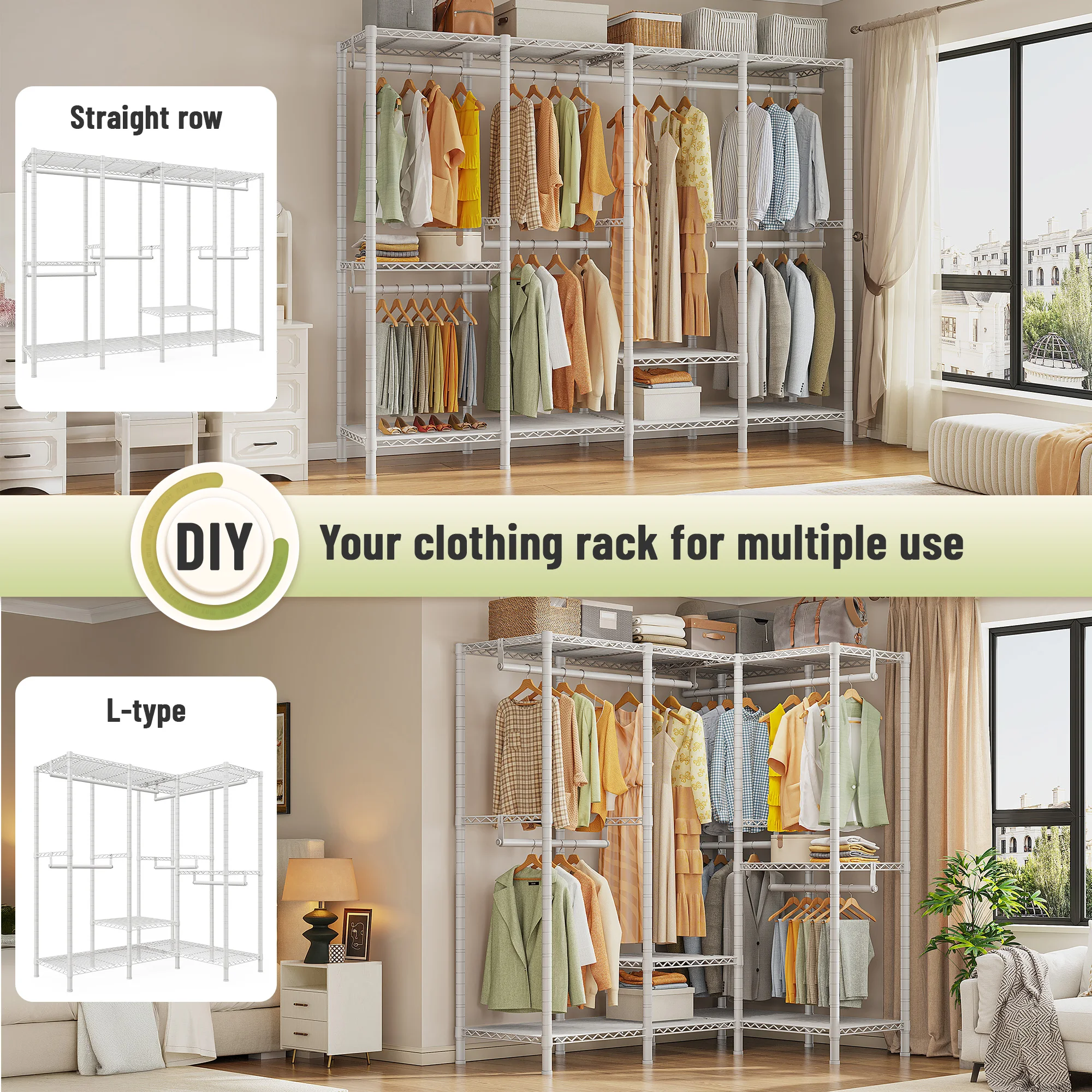 EnHomee 76.9"H Heavy Duty White Clothing Rack – 1,100 LBS Load Limit, Adjustable Metal Garment Rack for Bedroom or Closet