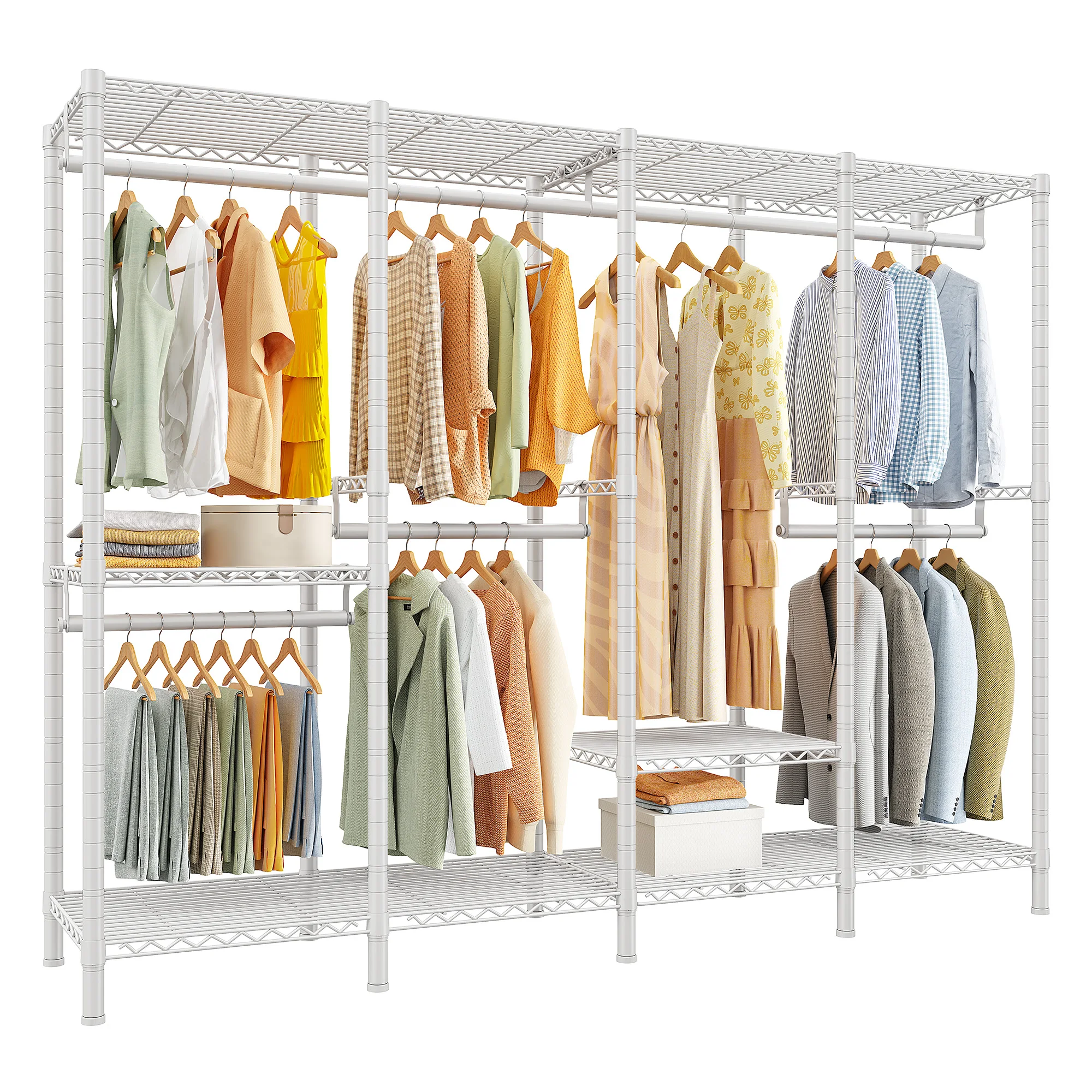 EnHomee 76.9"H Heavy Duty White Clothing Rack – 1,100 LBS Load Limit, Adjustable Metal Garment Rack for Bedroom or Closet