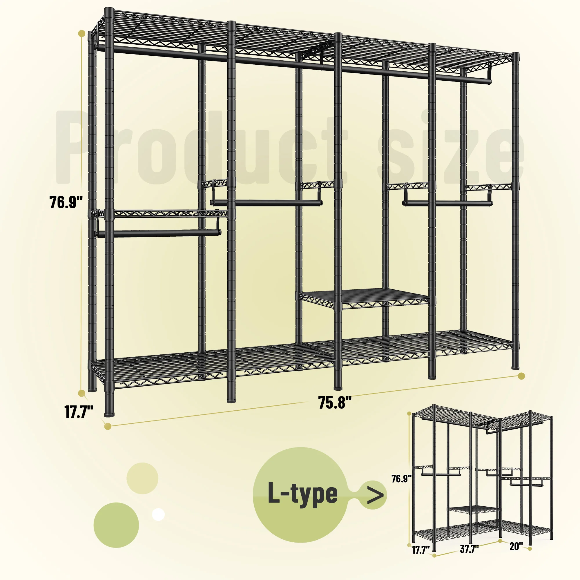 EnHomee 76.9"H Heavy Duty White Clothing Rack – 1,100 LBS Load Limit, Adjustable Metal Garment Rack for Bedroom or Closet