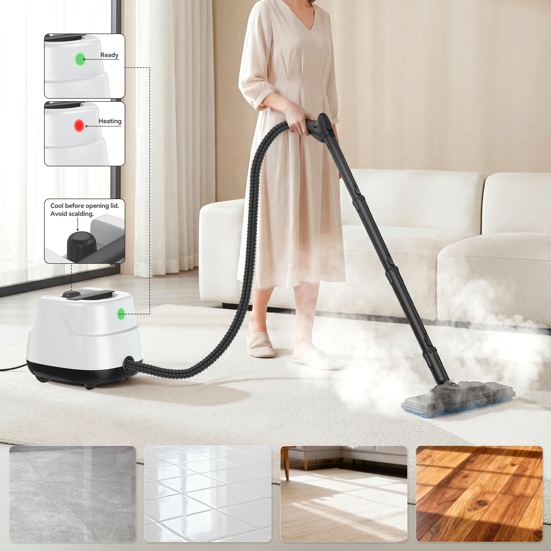 Multi-Surface Handheld Steam Cleaner High Temperature Deep Cleaning with Multiple Accessories for Home Kitchen Floor Window Car Seat Carpet Tile