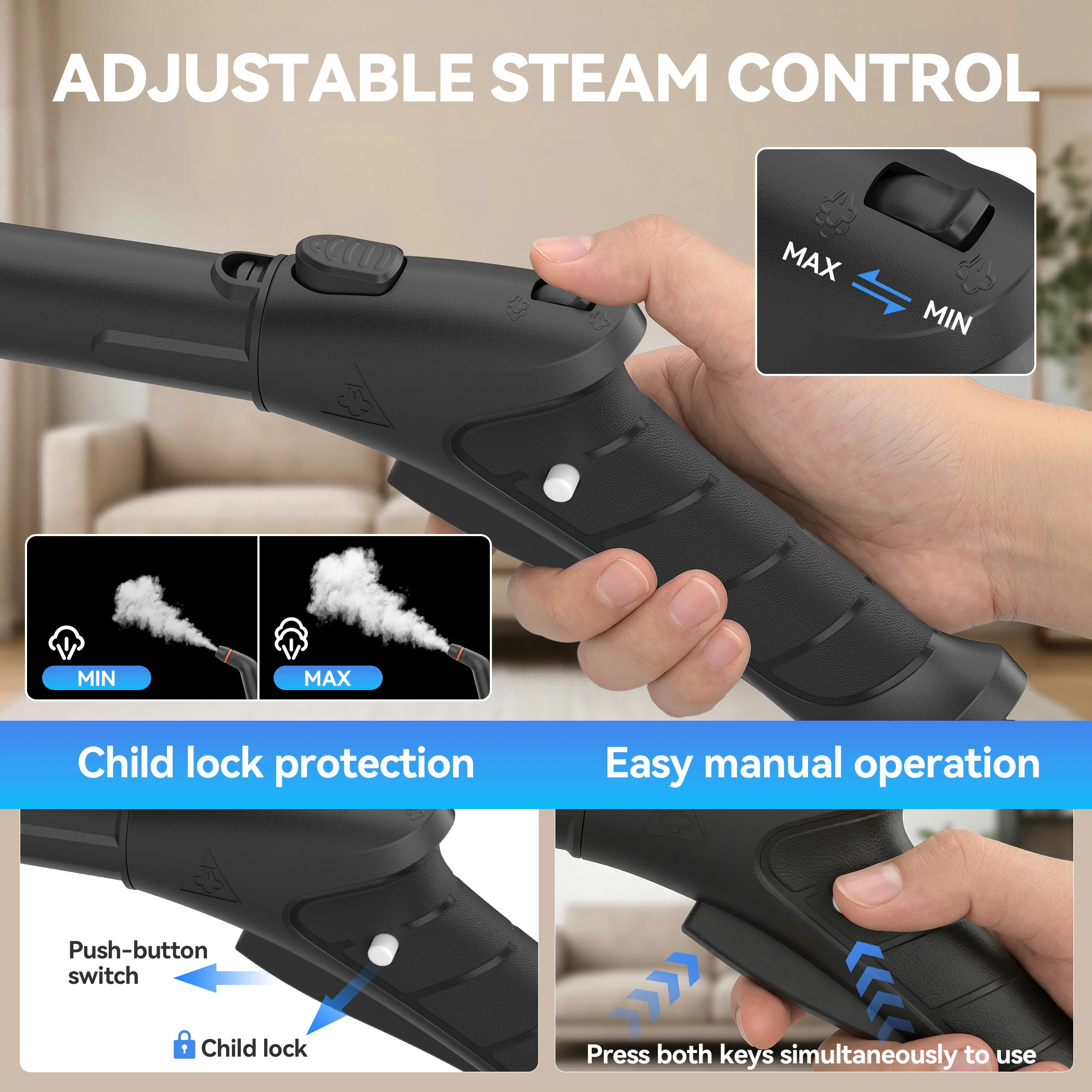 Multi-Surface Handheld Steam Cleaner High Temperature Deep Cleaning with Multiple Accessories for Home Kitchen Floor Window Car Seat Carpet Tile
