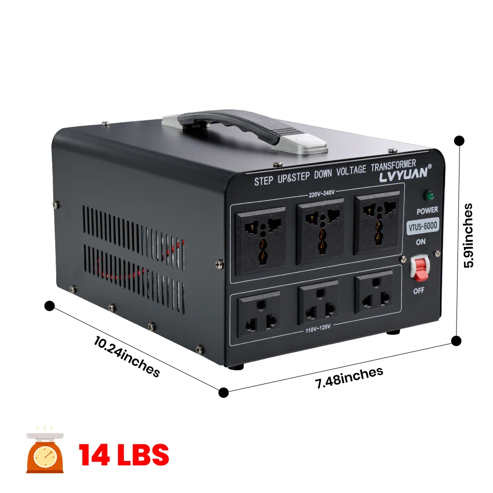 Lvyuan Voltage Converter Transformer 700VA/3500VA/6000VA Heavy Duty Step Up/Down Transformer with US&UN Outlet 5V USB Port