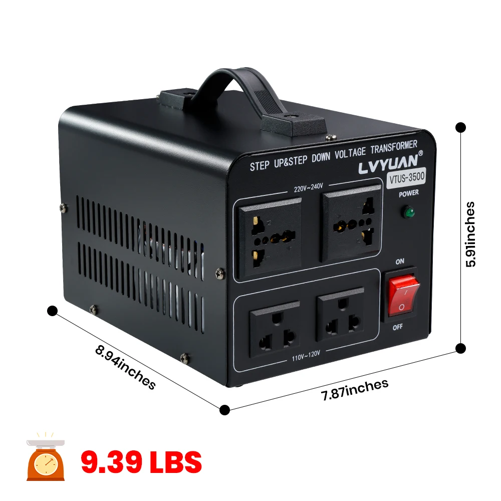 Lvyuan Voltage Converter Transformer 700VA/3500VA/6000VA Heavy Duty Step Up/Down Transformer with US&UN Outlet 5V USB Port