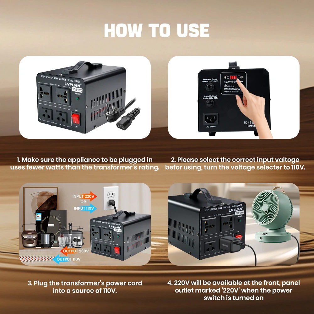 Lvyuan Voltage Converter Transformer 700VA/3500VA/6000VA Heavy Duty Step Up/Down Transformer with US&UN Outlet 5V USB Port