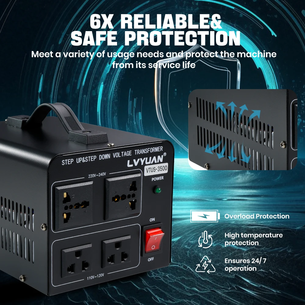 Lvyuan Voltage Converter Transformer 700VA/3500VA/6000VA Heavy Duty Step Up/Down Transformer with US&UN Outlet 5V USB Port