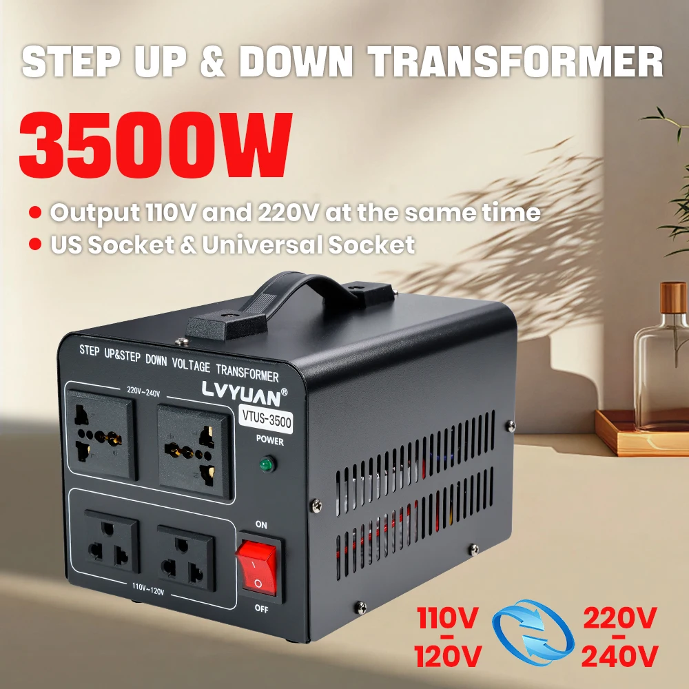 Lvyuan Voltage Converter Transformer 700VA/3500VA/6000VA Heavy Duty Step Up/Down Transformer with US&UN Outlet 5V USB Port