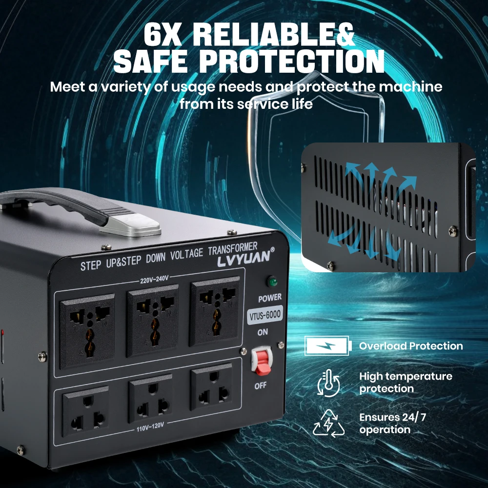 Lvyuan Voltage Converter Transformer 700VA/3500VA/6000VA Heavy Duty Step Up/Down Transformer with US&UN Outlet 5V USB Port