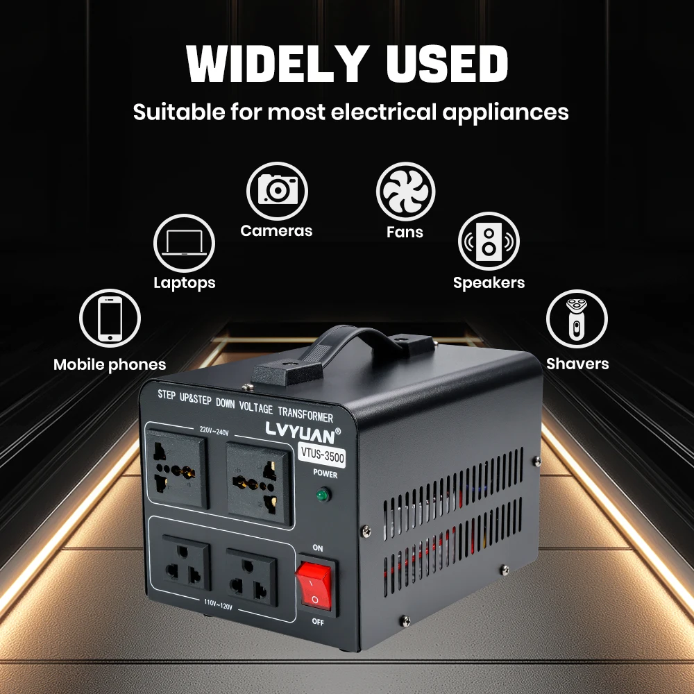 Lvyuan Voltage Converter Transformer 700VA/3500VA/6000VA Heavy Duty Step Up/Down Transformer with US&UN Outlet 5V USB Port