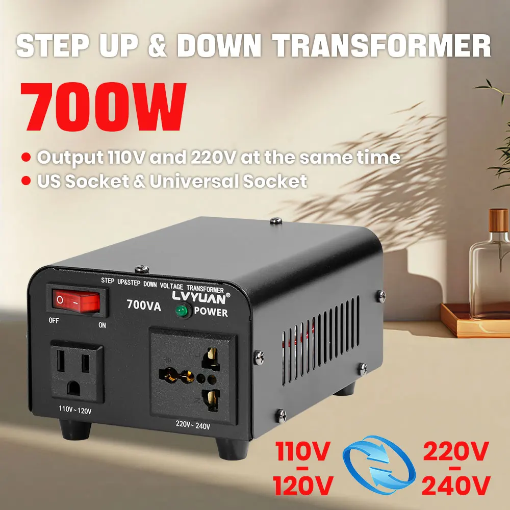 Lvyuan Voltage Converter Transformer 700VA/3500VA/6000VA Heavy Duty Step Up/Down Transformer with US&UN Outlet 5V USB Port