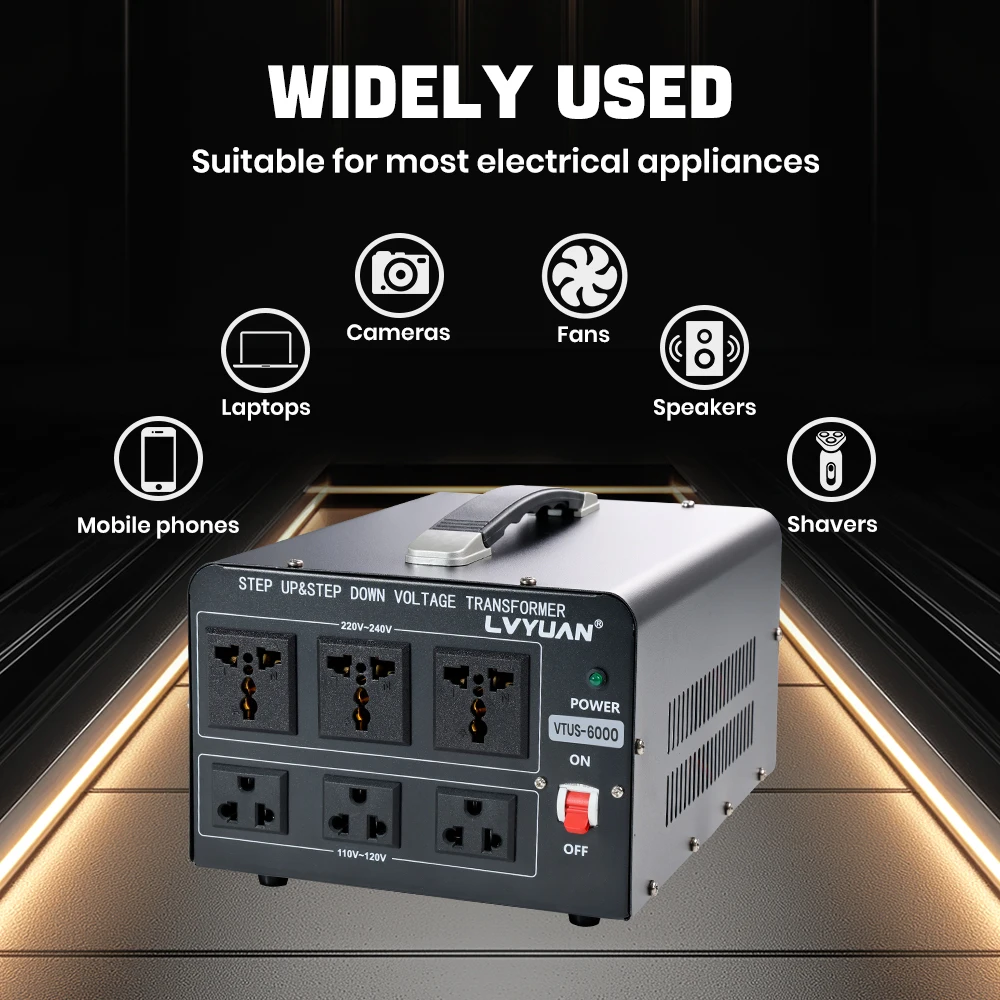 Lvyuan Voltage Converter Transformer 700VA/3500VA/6000VA Heavy Duty Step Up/Down Transformer with US&UN Outlet 5V USB Port
