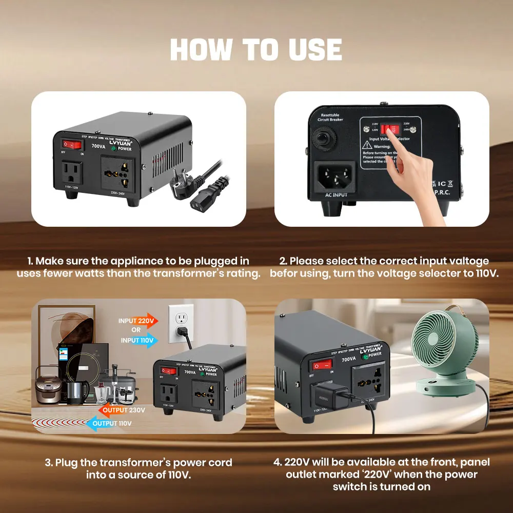 Lvyuan Voltage Converter Transformer 700VA/3500VA/6000VA Heavy Duty Step Up/Down Transformer with US&UN Outlet 5V USB Port