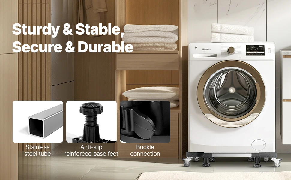 SucceBuy 1100 lbs Furniture Mover Dolly Fridge Stand with 8 Locking Twin Wheels 27.5 -35.4in Adjustable Mobile Base for Washer