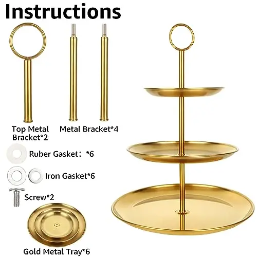 Afternoon Tea Stand, 3 Tier Gold for Pastries & Macarons. 27cm, Elegant Serving Tray
