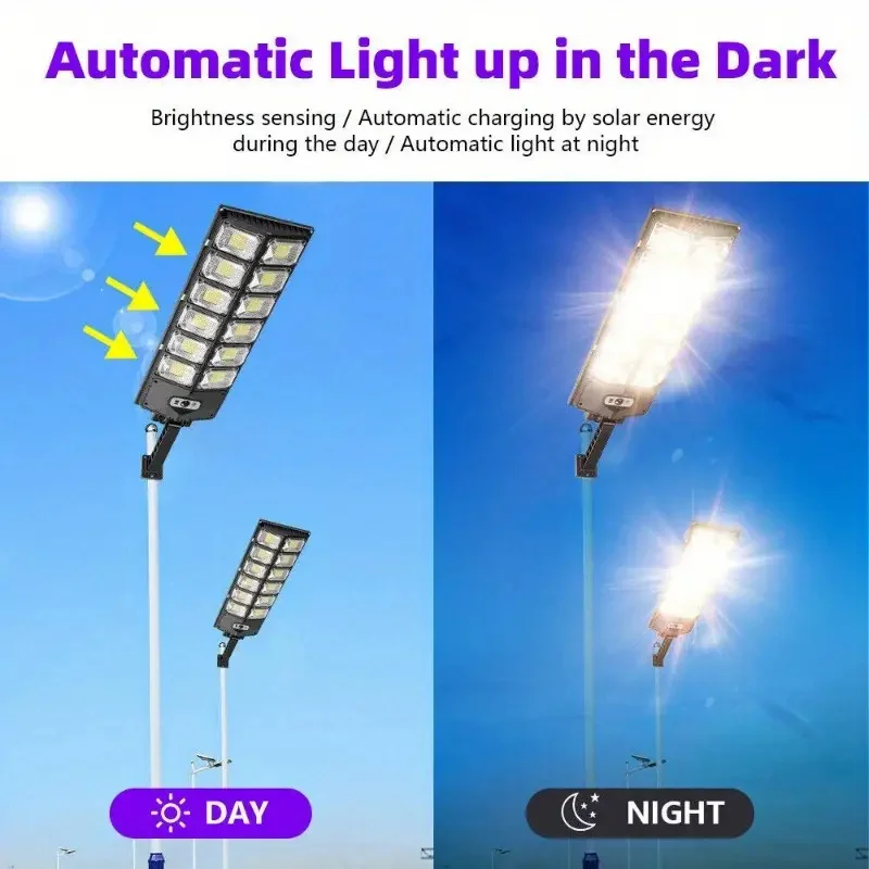 504LED Ultra-Bright Solar Street Light Wide Angle Motion Sensor, Remote Control, Energy-Efficient, Waterproof 4300mAh