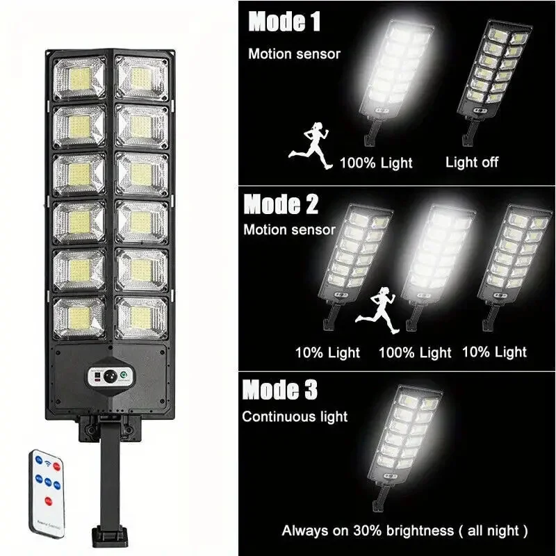 504LED Ultra-Bright Solar Street Light Wide Angle Motion Sensor, Remote Control, Energy-Efficient, Waterproof 4300mAh