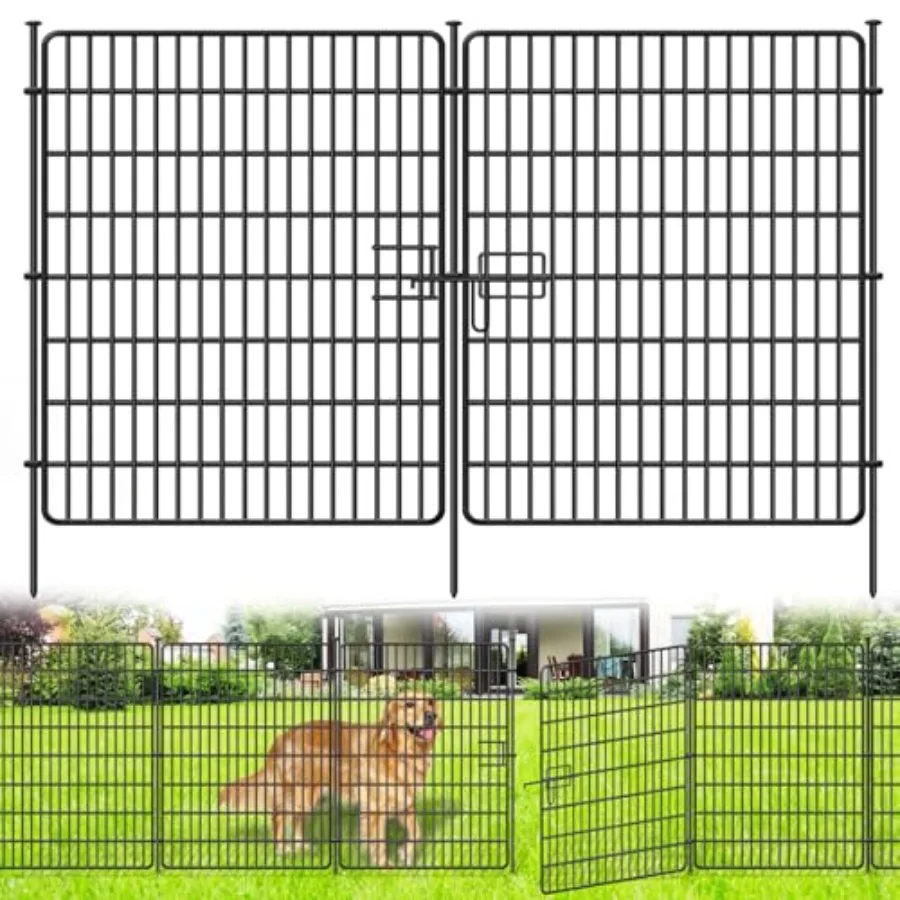 15 Panels No Dig Fence with Gate 32 in H X 36 ft(L) Garden Decorative Fence Animal Barrier for Dogs Rustproof Metal Garden Edgi