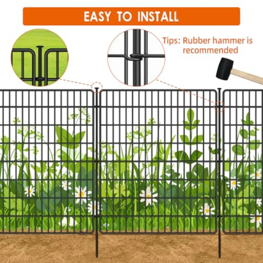 15 Panels No Dig Fence with Gate 32 in H X 36 ft(L) Garden Decorative Fence Animal Barrier for Dogs Rustproof Metal Garden Edgi