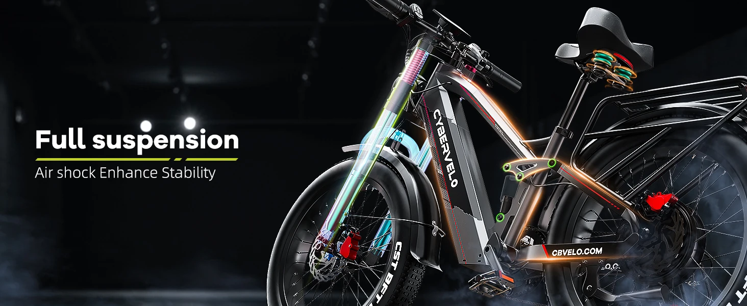 Cybervelo 5000W Peak Fat Tire Electric Bike 26"x4.0 All Terrain Mountain Commuter Ebike 7-Speed Up to 120 Miles 52V 40Ah/60V 50Ah Battery EK9
