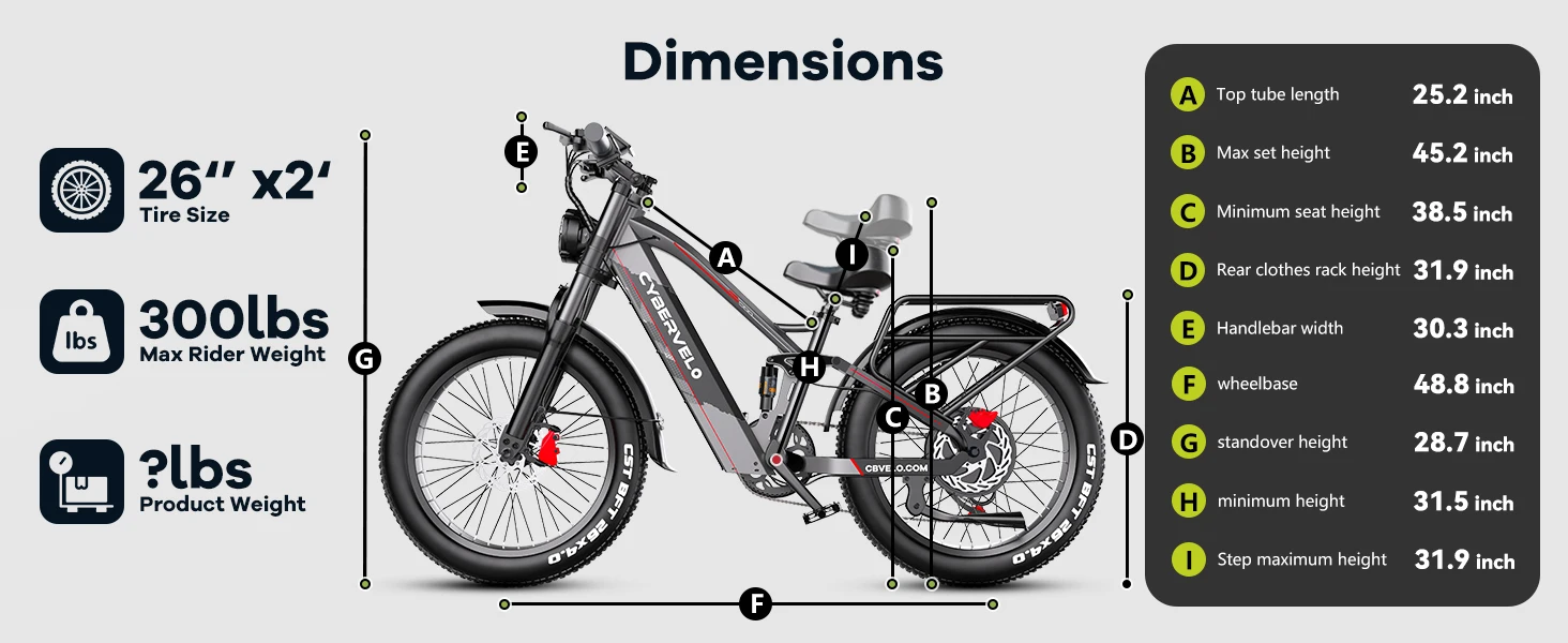 Cybervelo 5000W Peak Fat Tire Electric Bike 26"x4.0 All Terrain Mountain Commuter Ebike 7-Speed Up to 120 Miles 52V 40Ah/60V 50Ah Battery EK9
