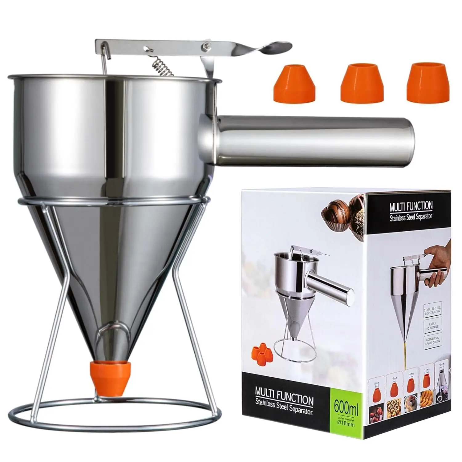 2026 Pancake Batter Dispenser with 4 Nozzles Multi-Caliber Stainless Steel Funnel Cake Dispenser with Stand Great for Bake Goods