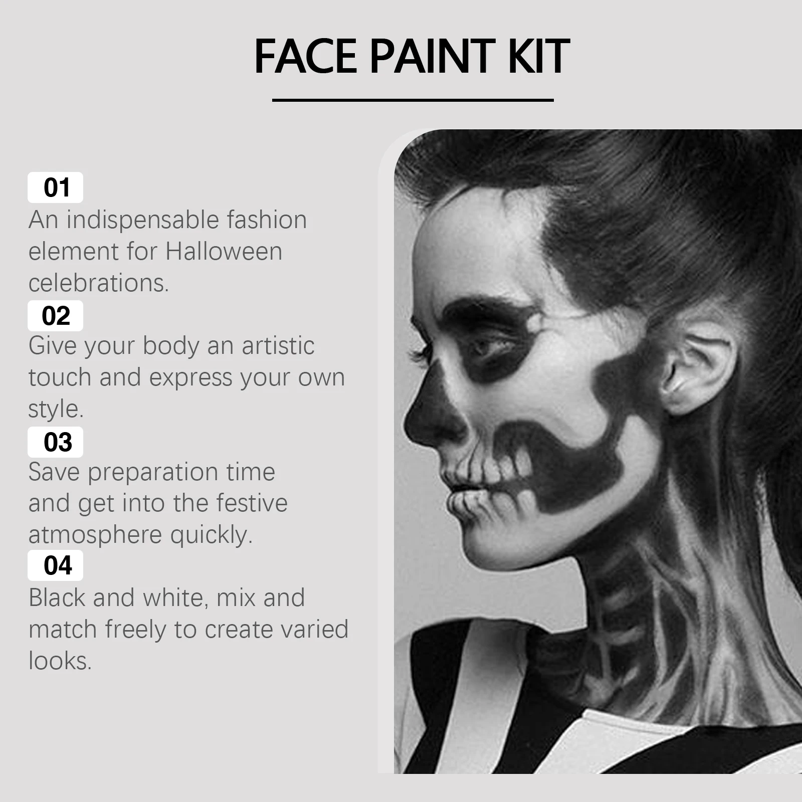 Eelhope Halloween Black White Body Paint Professional Face Body Art Makeup Smudge Proof Waterproof Body Paint for Costume Party