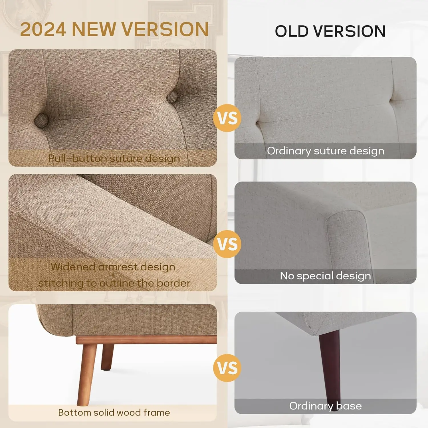 Fabric Accent Chair Set of 2 Button Tufted Upholstered Arm Chair Mid Century Living Room Bedroom Study Office Brown Customized