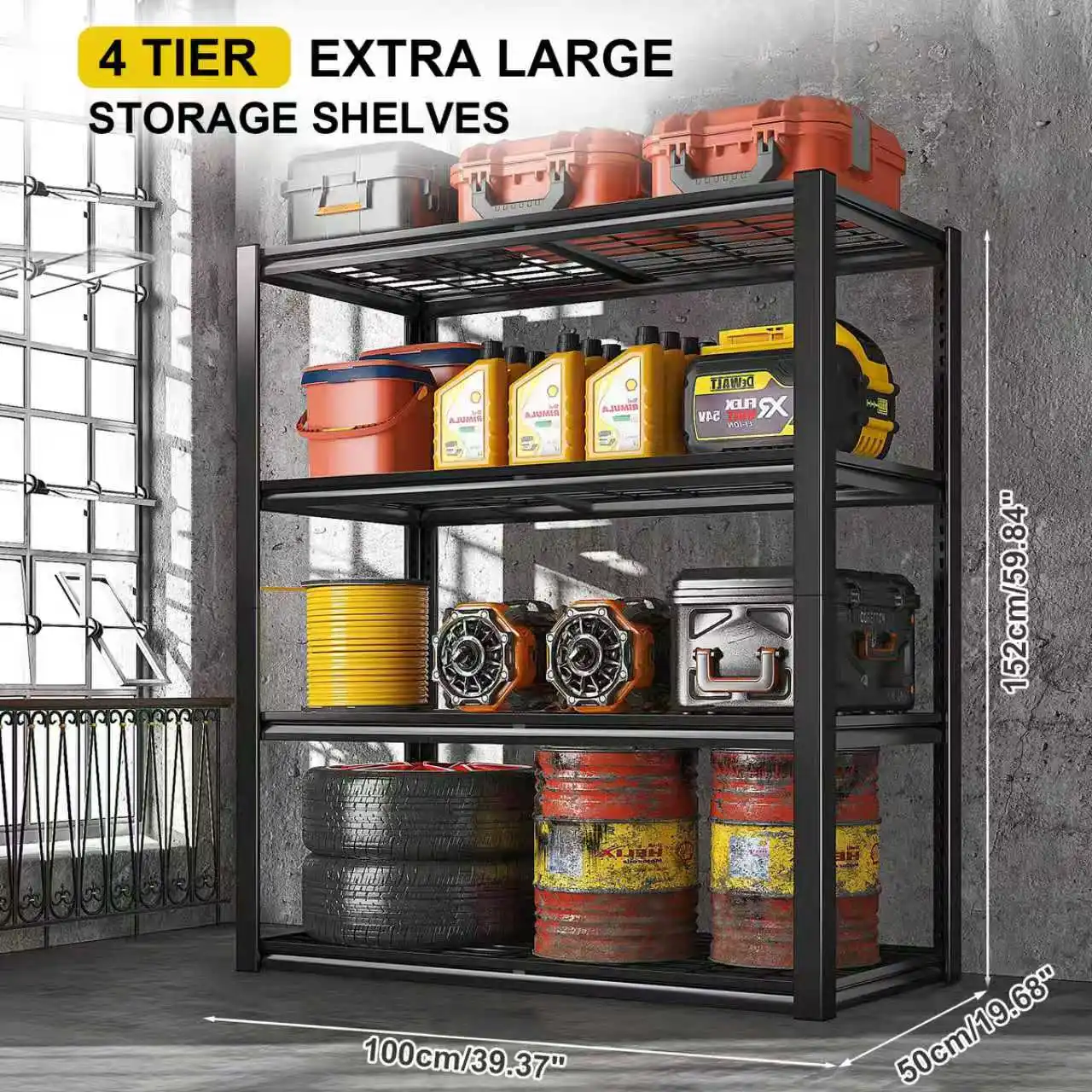 Sturdy 4-Shelf Garage Storage Unit, Supports Up to 2240 Pounds - Dimensions: 40" Wide X 19.5" Deep X 59.5" High