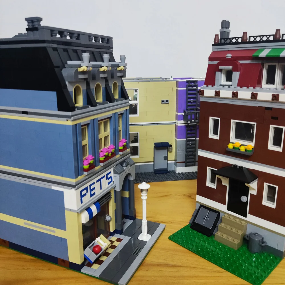 Creative Expert Street View Police Station Building Blocks Pet Store Model Assembly Sets Desk Decor Bricks Toys Gift For Adults